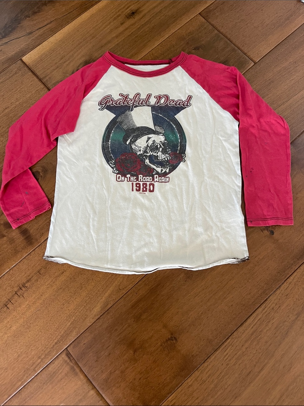 Grateful Dead Kids Long Sleeve Raglan Tee - White & Red- Flaws noted